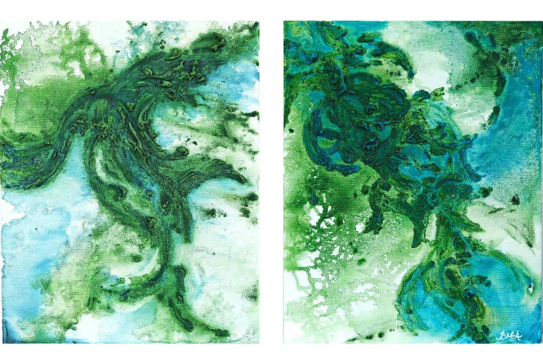 Diptych “Where Silence Speaks the Pulse of Life” by Aleksandra Ilić Bjelica — exhibited in History Miami Museum, inspired by Vinča civilisation.